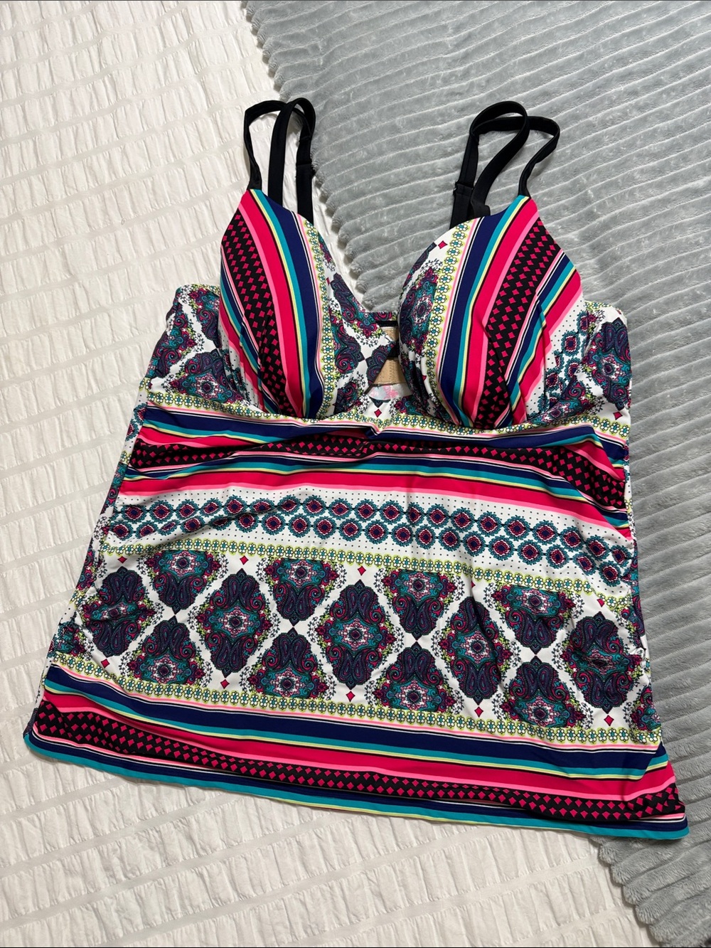 Cacique Pink Multi-Stripe & Paisley Swim Camisole